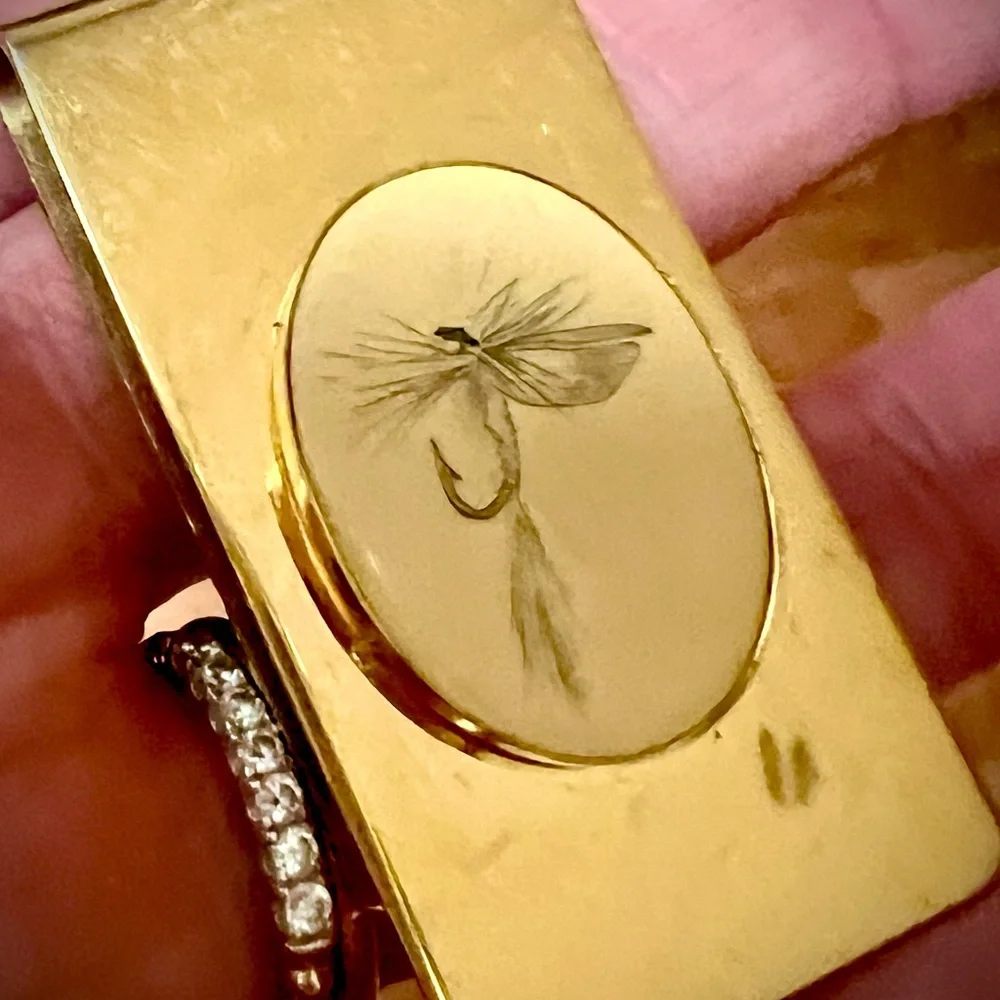 Barlow Vintage Goldtone Fly Fishing Money Clip